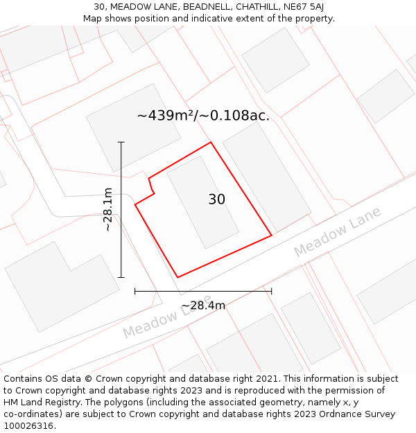 30, MEADOW LANE, BEADNELL, CHATHILL, NE67 5AJ: Plot and title map