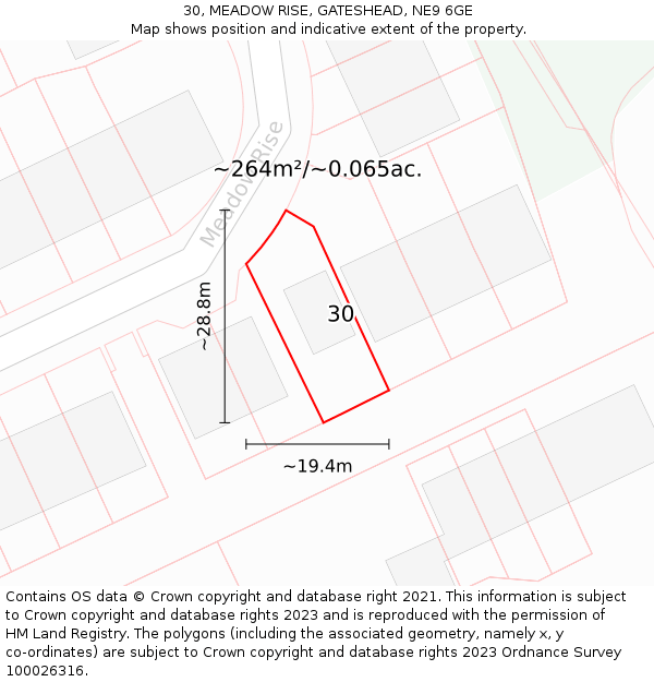 30, MEADOW RISE, GATESHEAD, NE9 6GE: Plot and title map