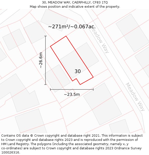 30, MEADOW WAY, CAERPHILLY, CF83 1TQ: Plot and title map