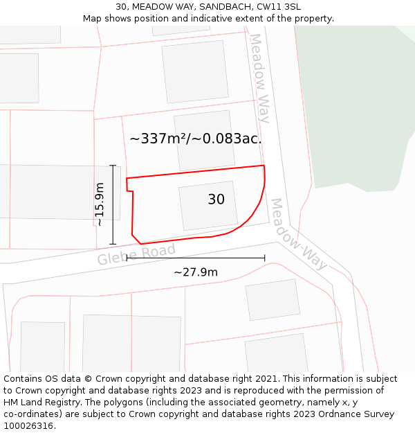 30, MEADOW WAY, SANDBACH, CW11 3SL: Plot and title map