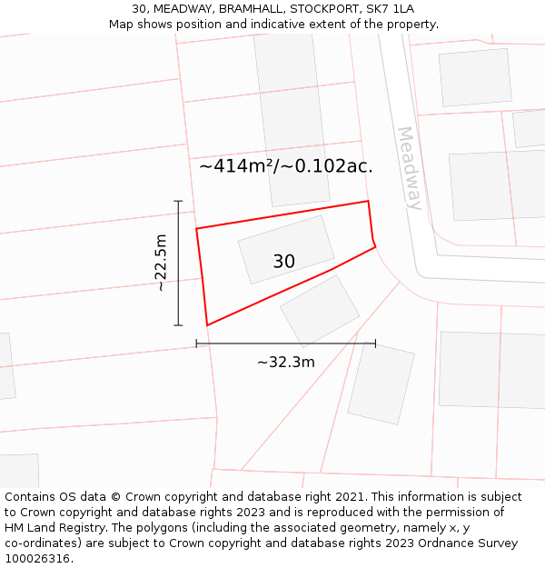 30, MEADWAY, BRAMHALL, STOCKPORT, SK7 1LA: Plot and title map