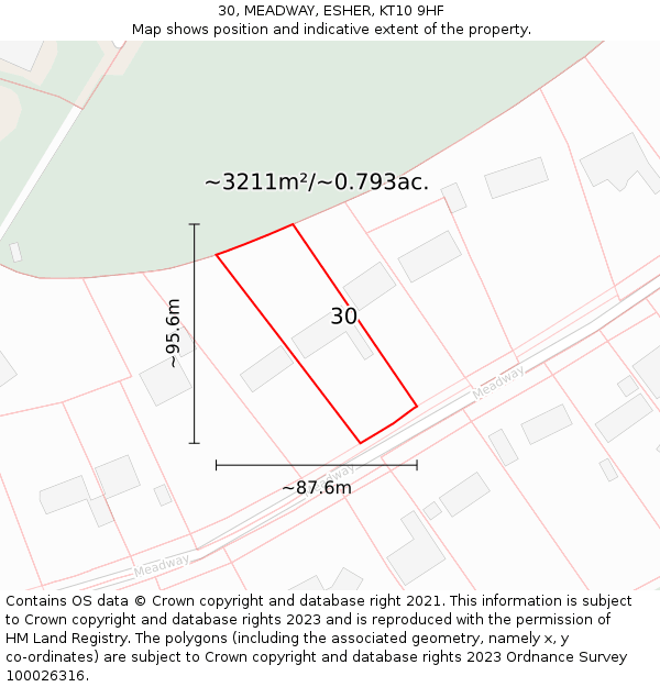 30, MEADWAY, ESHER, KT10 9HF: Plot and title map