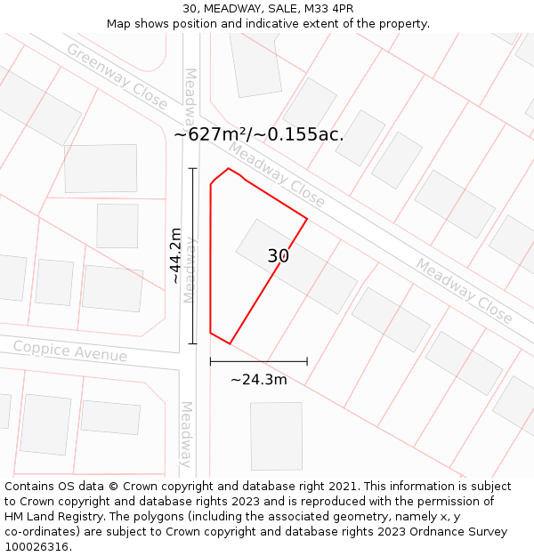 30, MEADWAY, SALE, M33 4PR: Plot and title map