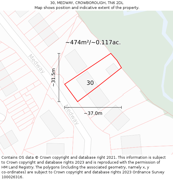 30, MEDWAY, CROWBOROUGH, TN6 2DL: Plot and title map