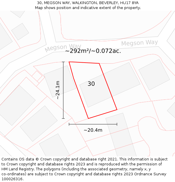 30, MEGSON WAY, WALKINGTON, BEVERLEY, HU17 8YA: Plot and title map