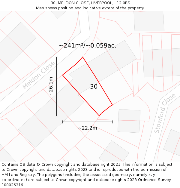 30, MELDON CLOSE, LIVERPOOL, L12 0RS: Plot and title map