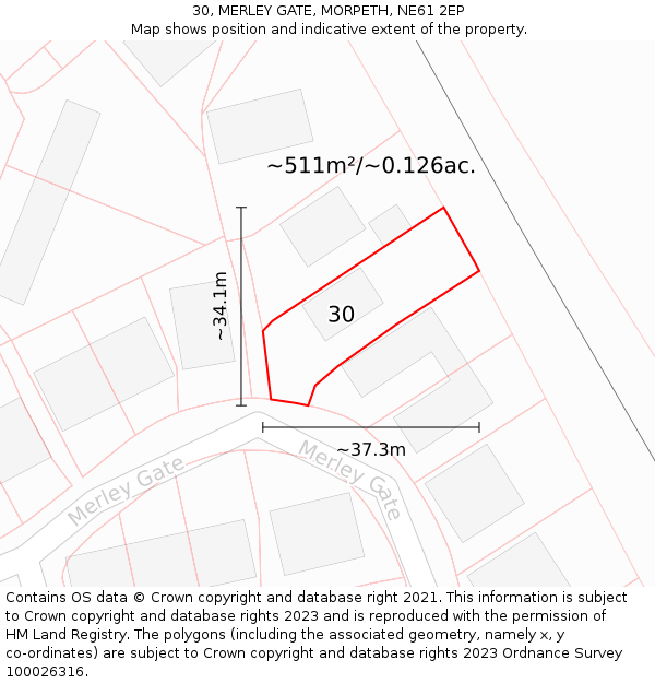 30, MERLEY GATE, MORPETH, NE61 2EP: Plot and title map