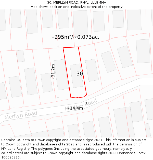 30, MERLLYN ROAD, RHYL, LL18 4HH: Plot and title map