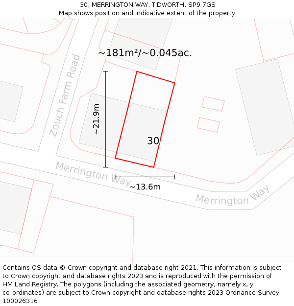 30, MERRINGTON WAY, TIDWORTH, SP9 7GS: Plot and title map
