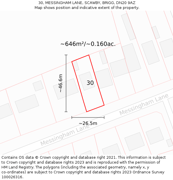 30, MESSINGHAM LANE, SCAWBY, BRIGG, DN20 9AZ: Plot and title map