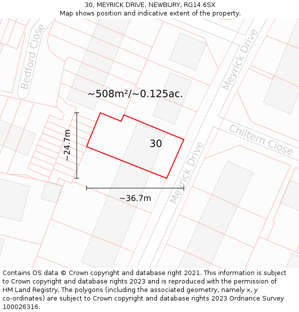 30, MEYRICK DRIVE, NEWBURY, RG14 6SX: Plot and title map