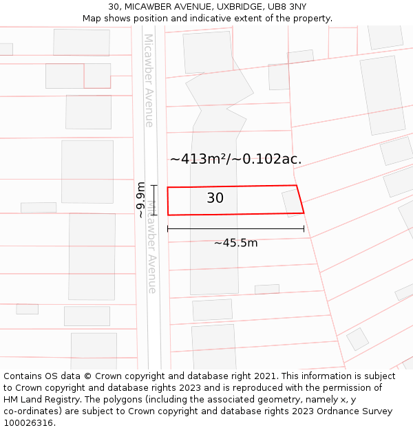 30, MICAWBER AVENUE, UXBRIDGE, UB8 3NY: Plot and title map