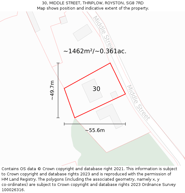 30, MIDDLE STREET, THRIPLOW, ROYSTON, SG8 7RD: Plot and title map