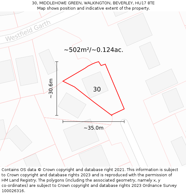 30, MIDDLEHOWE GREEN, WALKINGTON, BEVERLEY, HU17 8TE: Plot and title map