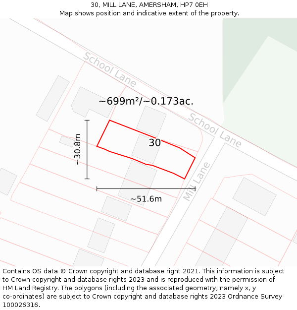 30, MILL LANE, AMERSHAM, HP7 0EH: Plot and title map