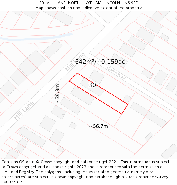 30, MILL LANE, NORTH HYKEHAM, LINCOLN, LN6 9PD: Plot and title map