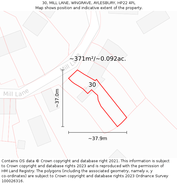 30, MILL LANE, WINGRAVE, AYLESBURY, HP22 4PL: Plot and title map