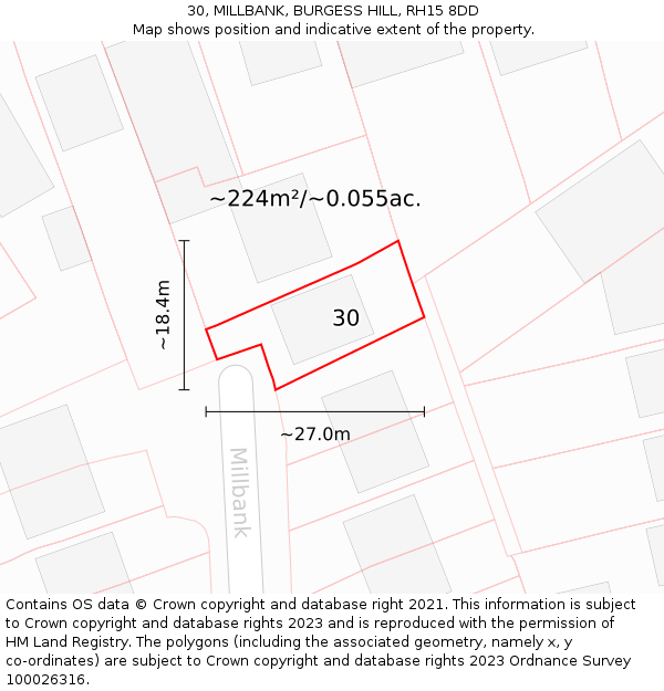 30, MILLBANK, BURGESS HILL, RH15 8DD: Plot and title map