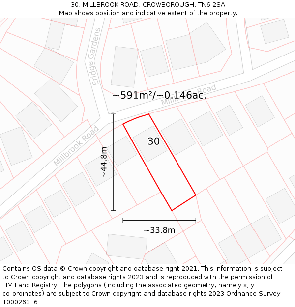 30, MILLBROOK ROAD, CROWBOROUGH, TN6 2SA: Plot and title map