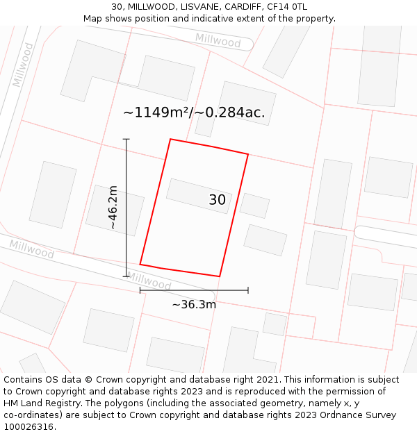 30, MILLWOOD, LISVANE, CARDIFF, CF14 0TL: Plot and title map