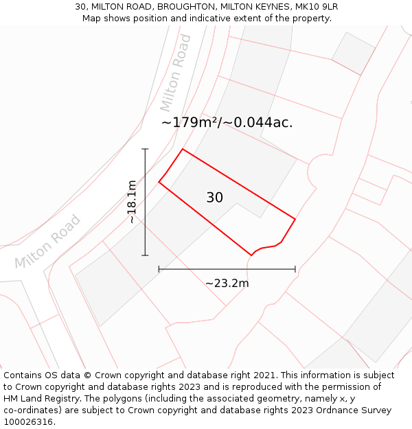 30, MILTON ROAD, BROUGHTON, MILTON KEYNES, MK10 9LR: Plot and title map