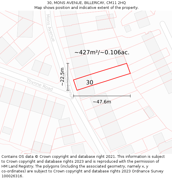 30, MONS AVENUE, BILLERICAY, CM11 2HQ: Plot and title map