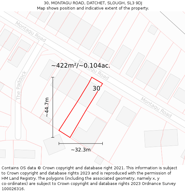 30, MONTAGU ROAD, DATCHET, SLOUGH, SL3 9DJ: Plot and title map