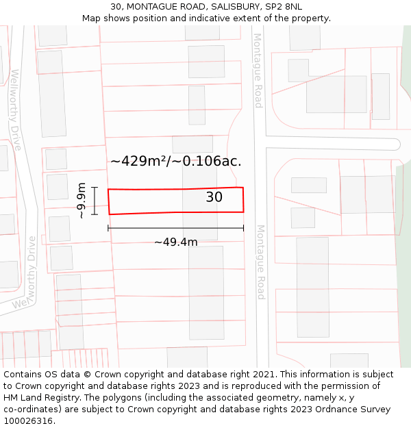 30, MONTAGUE ROAD, SALISBURY, SP2 8NL: Plot and title map