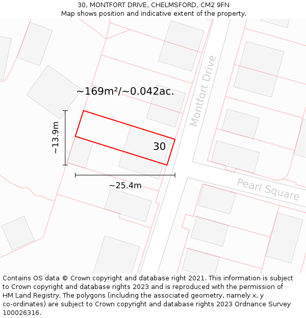 30, MONTFORT DRIVE, CHELMSFORD, CM2 9FN: Plot and title map