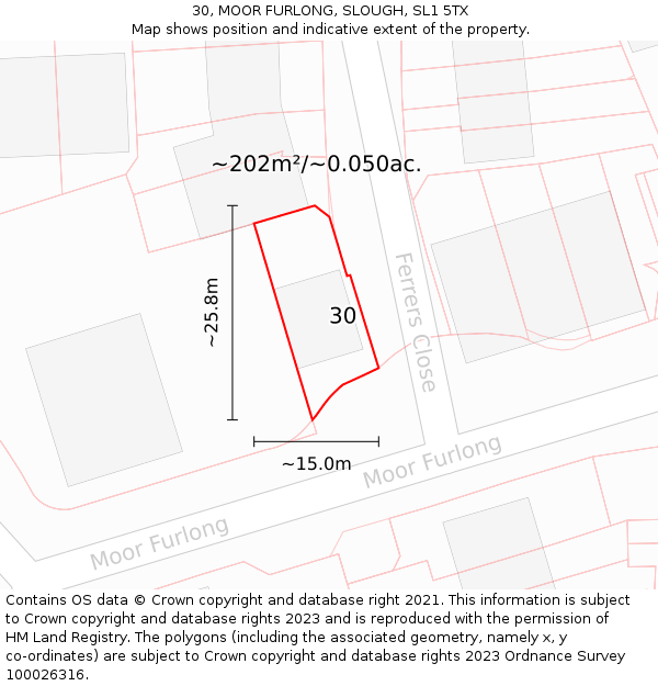 30, MOOR FURLONG, SLOUGH, SL1 5TX: Plot and title map