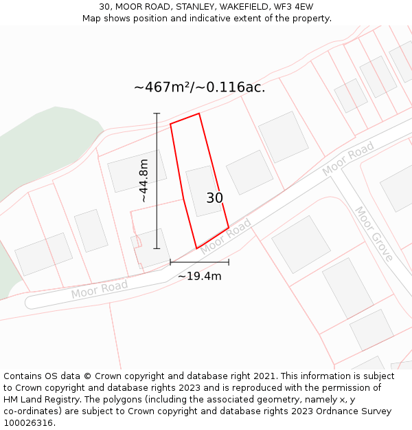 30, MOOR ROAD, STANLEY, WAKEFIELD, WF3 4EW: Plot and title map