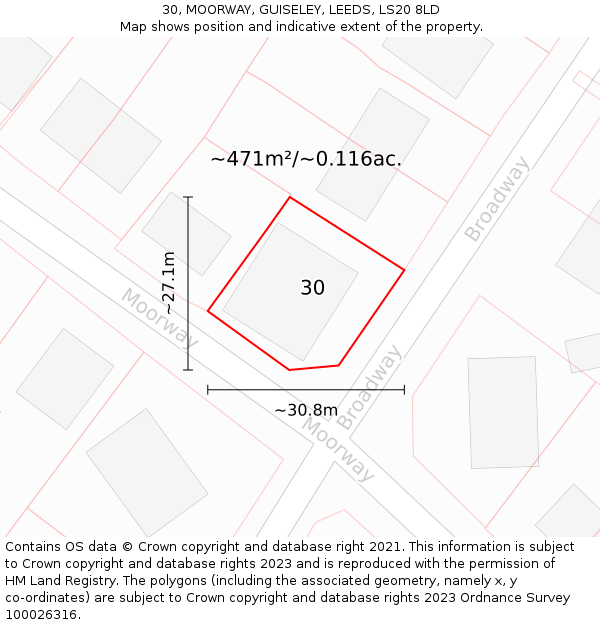 30, MOORWAY, GUISELEY, LEEDS, LS20 8LD: Plot and title map