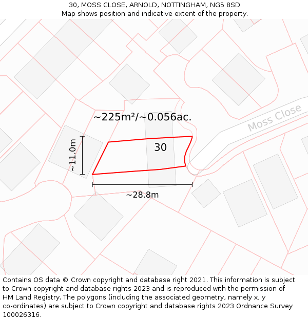 30, MOSS CLOSE, ARNOLD, NOTTINGHAM, NG5 8SD: Plot and title map