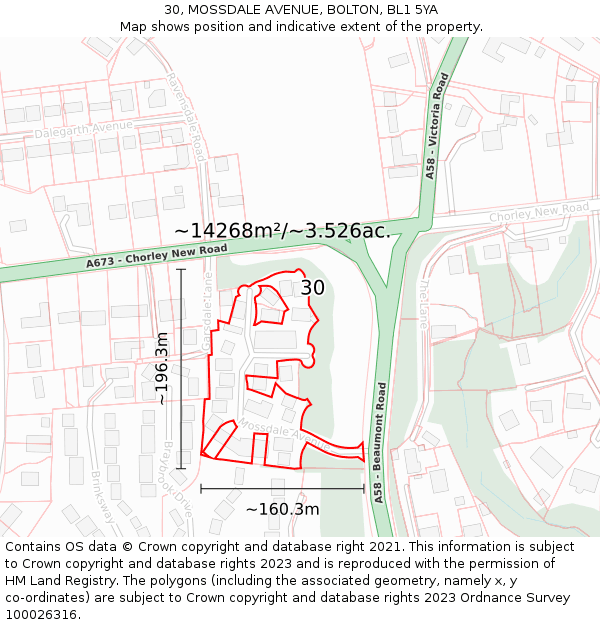 30, MOSSDALE AVENUE, BOLTON, BL1 5YA: Plot and title map