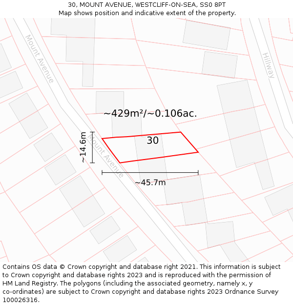 30, MOUNT AVENUE, WESTCLIFF-ON-SEA, SS0 8PT: Plot and title map