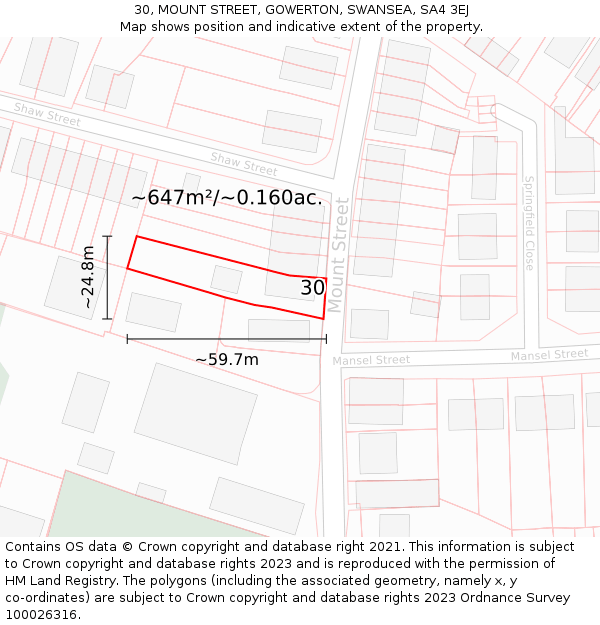 30, MOUNT STREET, GOWERTON, SWANSEA, SA4 3EJ: Plot and title map