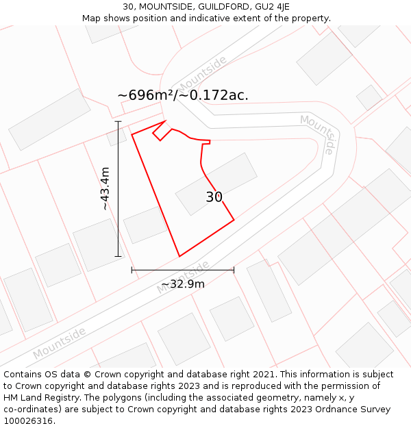 30, MOUNTSIDE, GUILDFORD, GU2 4JE: Plot and title map