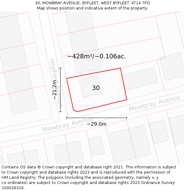 30, MOWBRAY AVENUE, BYFLEET, WEST BYFLEET, KT14 7PG: Plot and title map