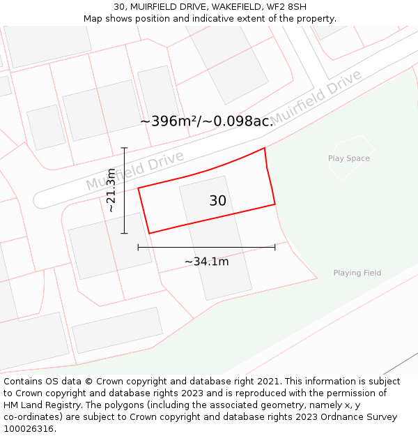 30, MUIRFIELD DRIVE, WAKEFIELD, WF2 8SH: Plot and title map