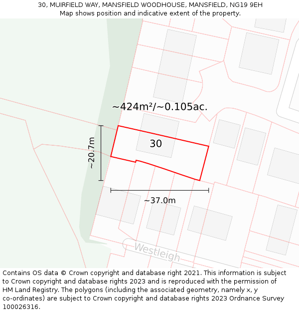 30, MUIRFIELD WAY, MANSFIELD WOODHOUSE, MANSFIELD, NG19 9EH: Plot and title map