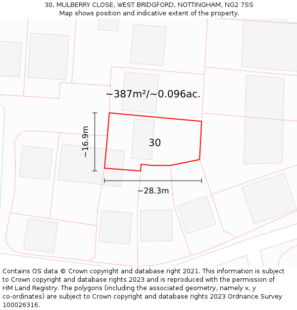 30, MULBERRY CLOSE, WEST BRIDGFORD, NOTTINGHAM, NG2 7SS: Plot and title map