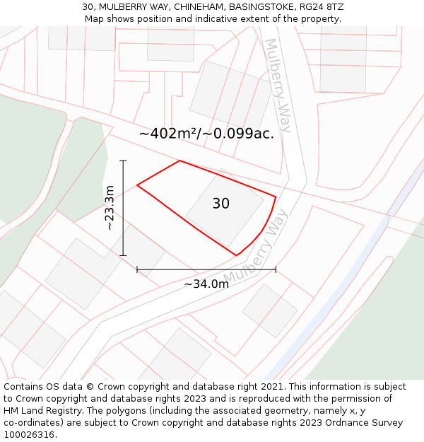 30, MULBERRY WAY, CHINEHAM, BASINGSTOKE, RG24 8TZ: Plot and title map