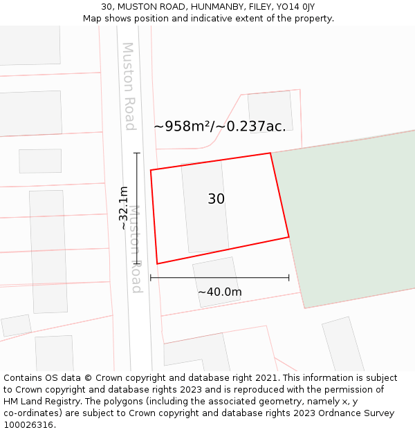 30, MUSTON ROAD, HUNMANBY, FILEY, YO14 0JY: Plot and title map