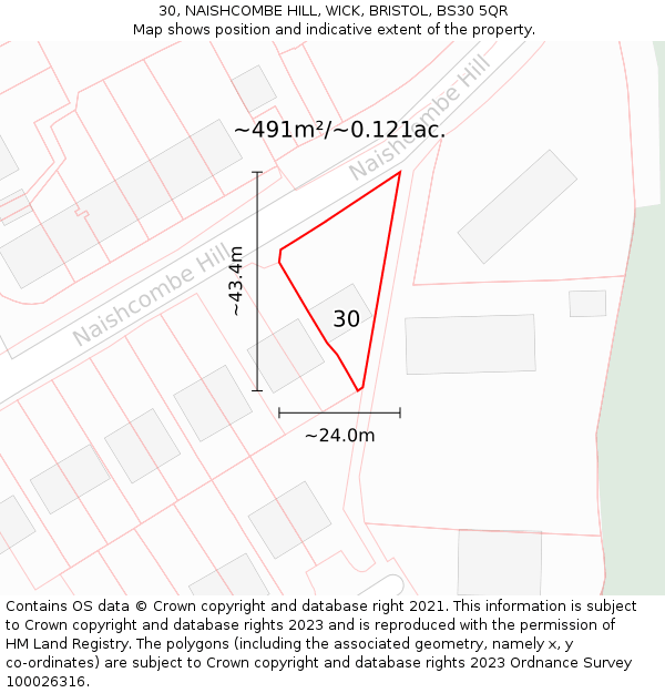 30, NAISHCOMBE HILL, WICK, BRISTOL, BS30 5QR: Plot and title map
