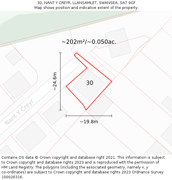 30, NANT Y CREYR, LLANSAMLET, SWANSEA, SA7 9GF: Plot and title map