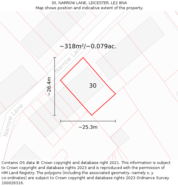 30, NARROW LANE, LEICESTER, LE2 8NA: Plot and title map