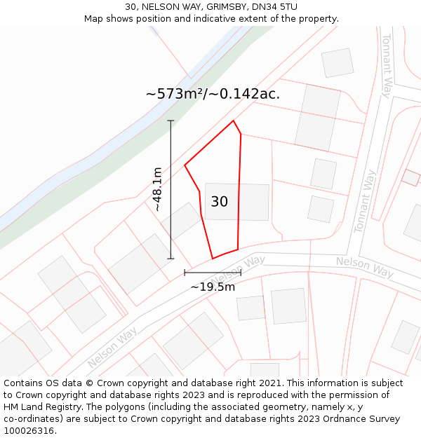 30, NELSON WAY, GRIMSBY, DN34 5TU: Plot and title map