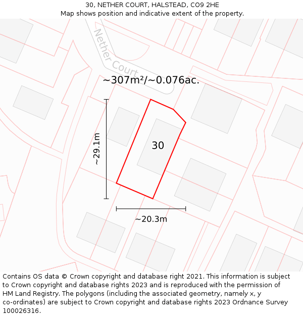 30, NETHER COURT, HALSTEAD, CO9 2HE: Plot and title map