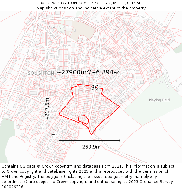 30, NEW BRIGHTON ROAD, SYCHDYN, MOLD, CH7 6EF: Plot and title map