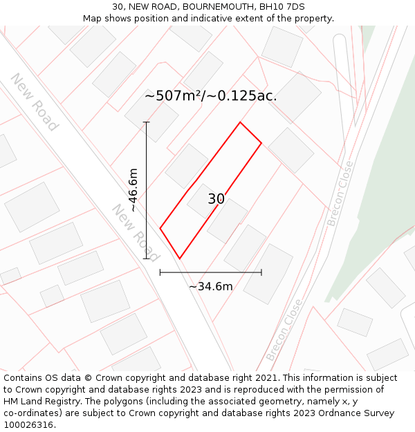 30, NEW ROAD, BOURNEMOUTH, BH10 7DS: Plot and title map